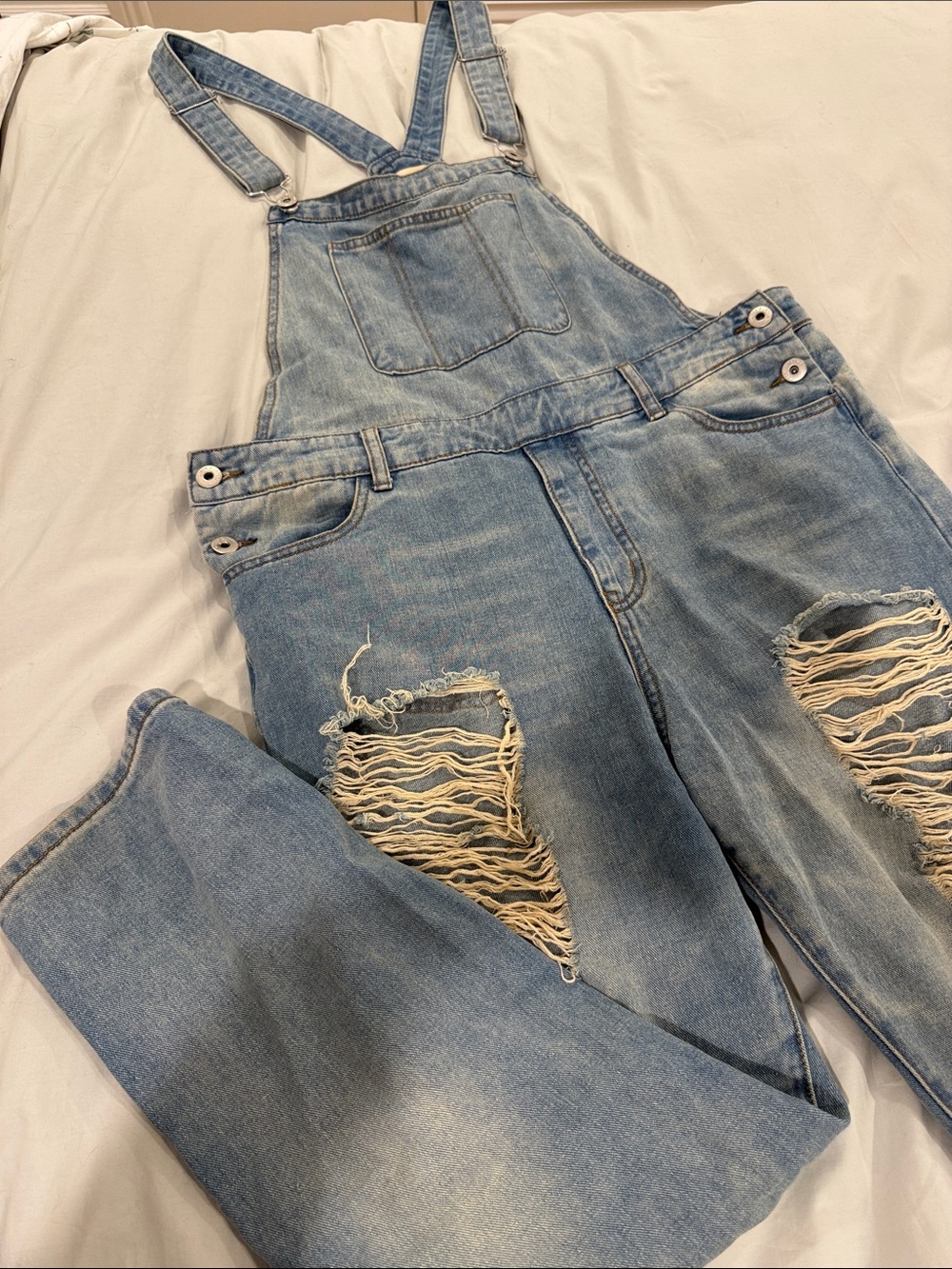 Dance & Marvel Distressed Denim Overalls (Size L)